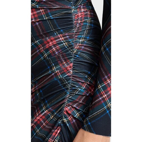 Norma Kamali Black Tartan Plaid Long Sleeve Turtle Neck Side Drape Gown - Picture 6 of 7